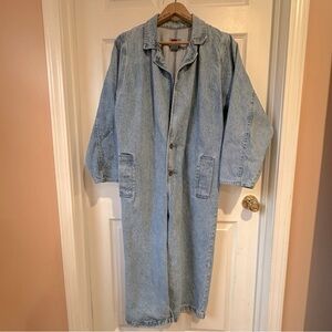 EUC Vintage SunBelt Denim Light Wash Duster Jacket Retro Unique 50” Length 80s